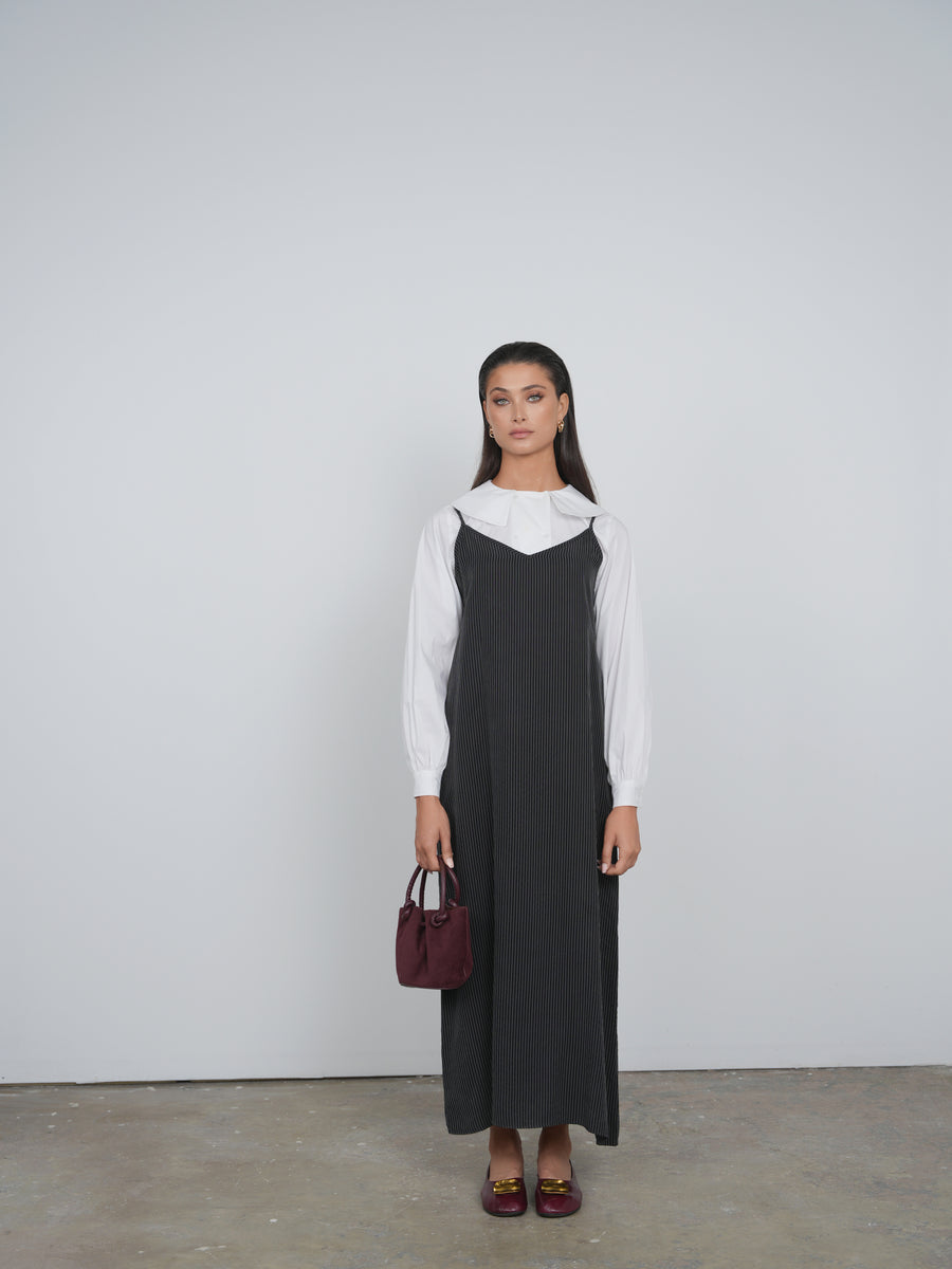 Point Brushed Aline Black Pinstripe Maxi Jumper