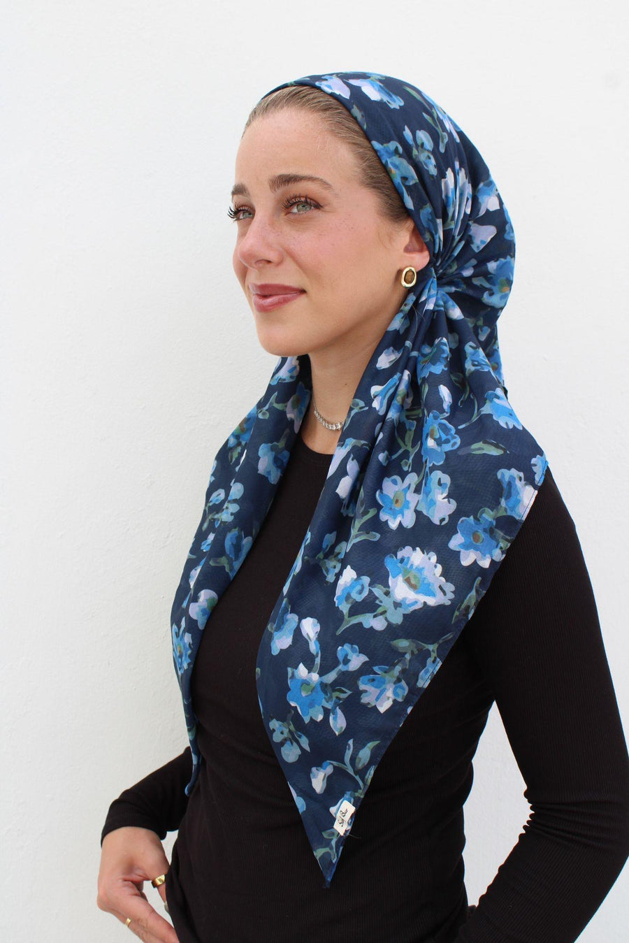 The Scarf Bar Royal Blue Florals Pre Tied with Velvet Grip