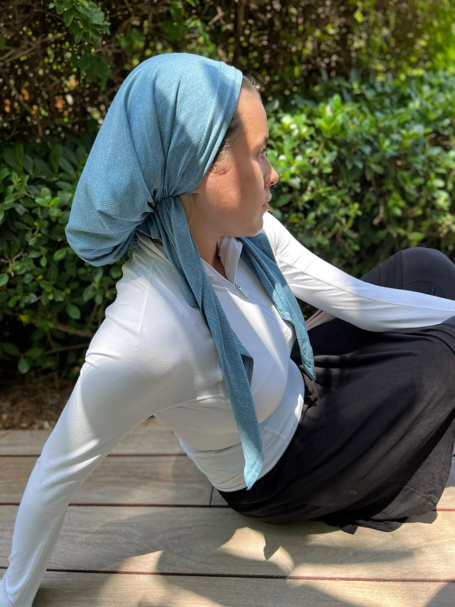 The Scarf Bar Dri Fit Denim Heather Pre Tied with Velvet Grip