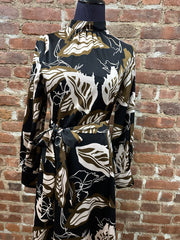 Caitlin Black Print Mock Neck Dress with Belt