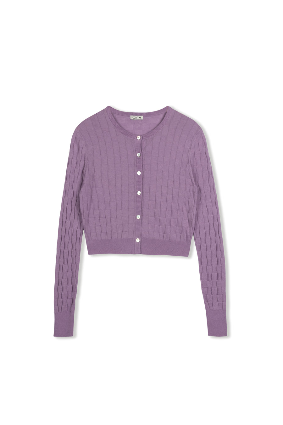 Point Checker Knit Cardigan in Lilac and Cream