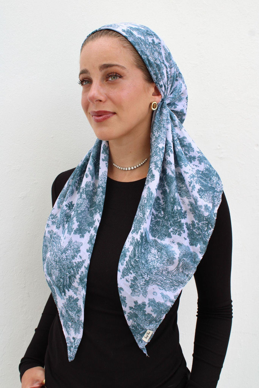 The Scarf Bar Forest Green Toile Pre Tied with Velvet Grip