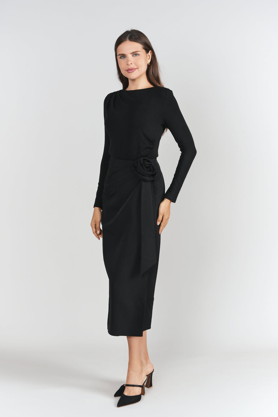 Adina Rosette Black Midi Skirt