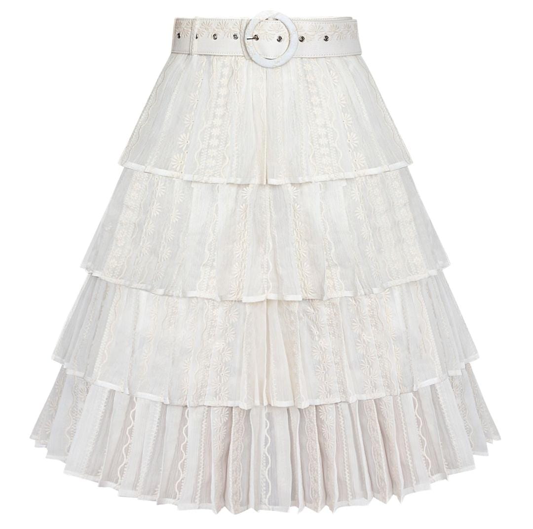 Esteem Hailey Layered Pleated Eyelet Lace Skirt with Belt