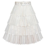 Esteem Hailey Layered Pleated Eyelet Lace Skirt with Belt