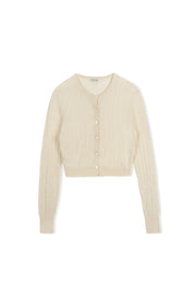 Point Checker Knit Cardigan in Lilac and Cream