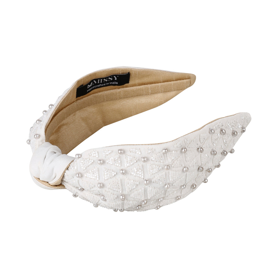 MiZ White Pearl and Beading Headband