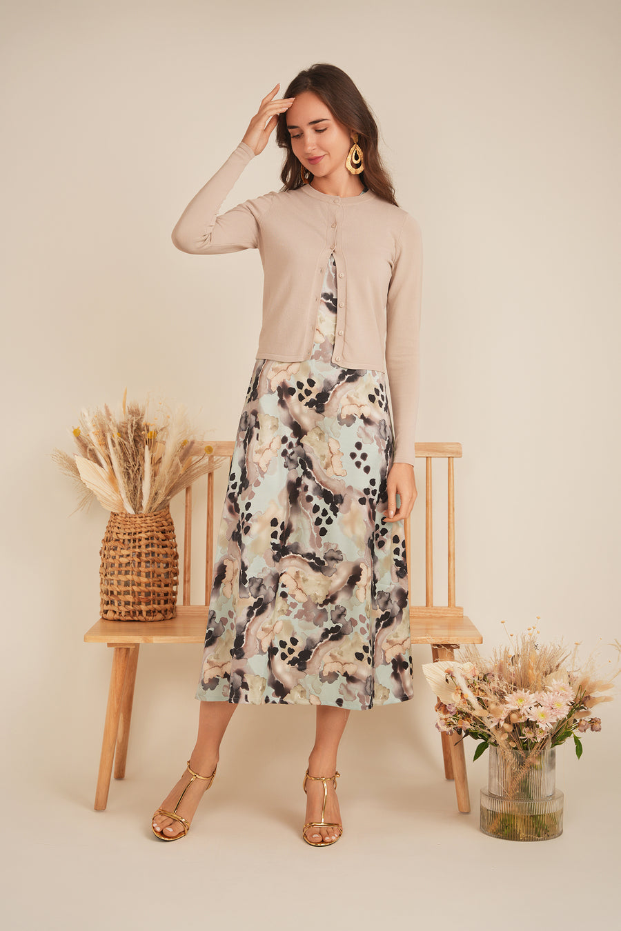 Birt Printed Satin Aline Jumper