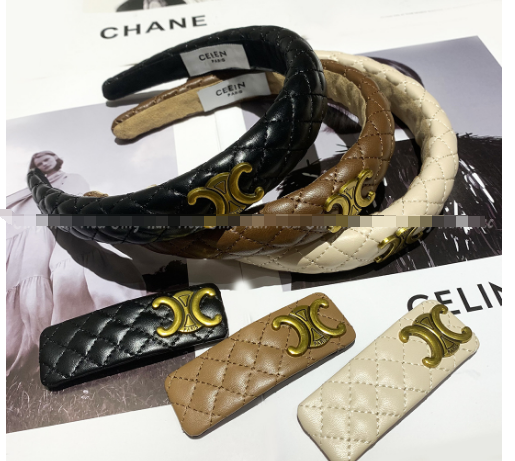 Celine Leather Logo Quilted Headband