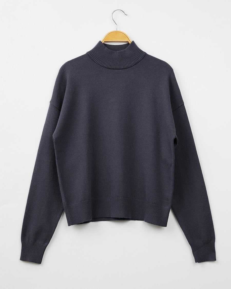 Mima Rosso Dark Slate Boxy Knit Mock Neck Top