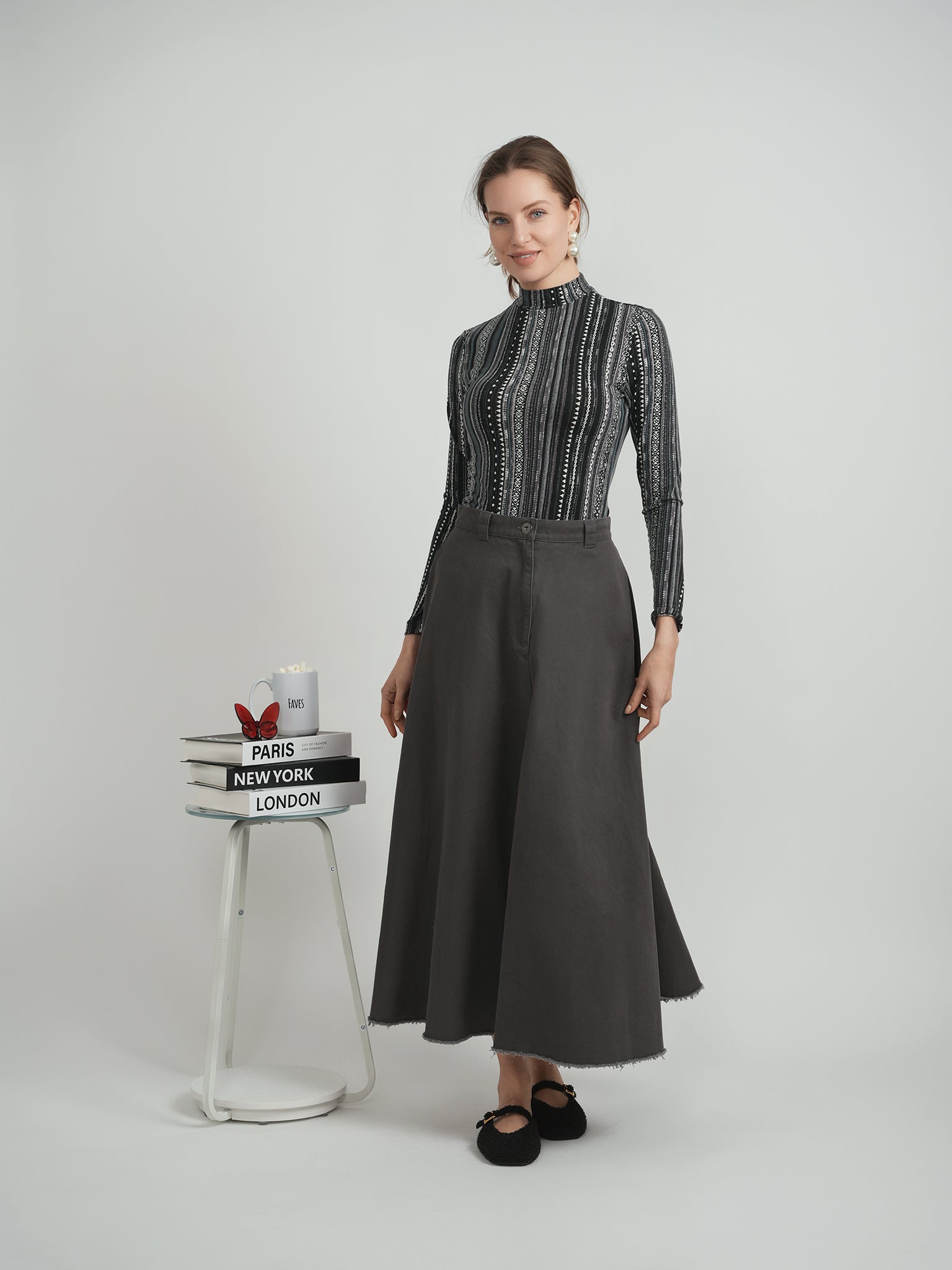 Riff Printed Mock Neck Turtleneck