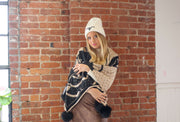 Mitchies Floral Wide Scarf with Fox Fur