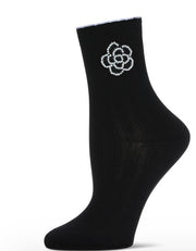 Memoi Beaded Blossom Crew Sock
