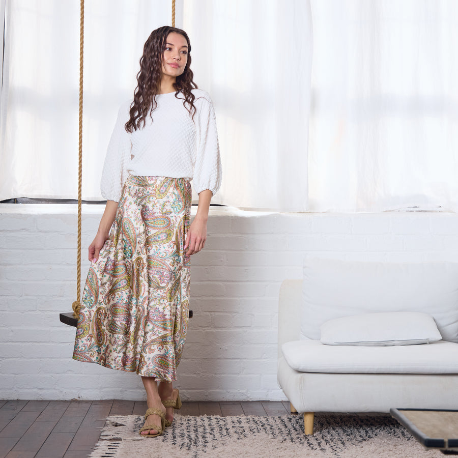 Japparel Cosmo Ivory Paisley Tulip Skirt