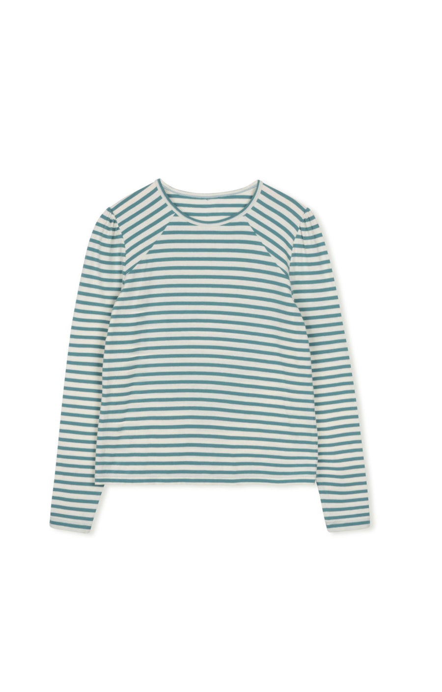 Point Ocean Teal Stripe Puff Sleeve Crew Top