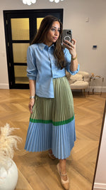 Front Row Striped Cotton Pleated Skirt