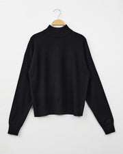 Mima Rosso Black Boxy Knit Mock Neck Top