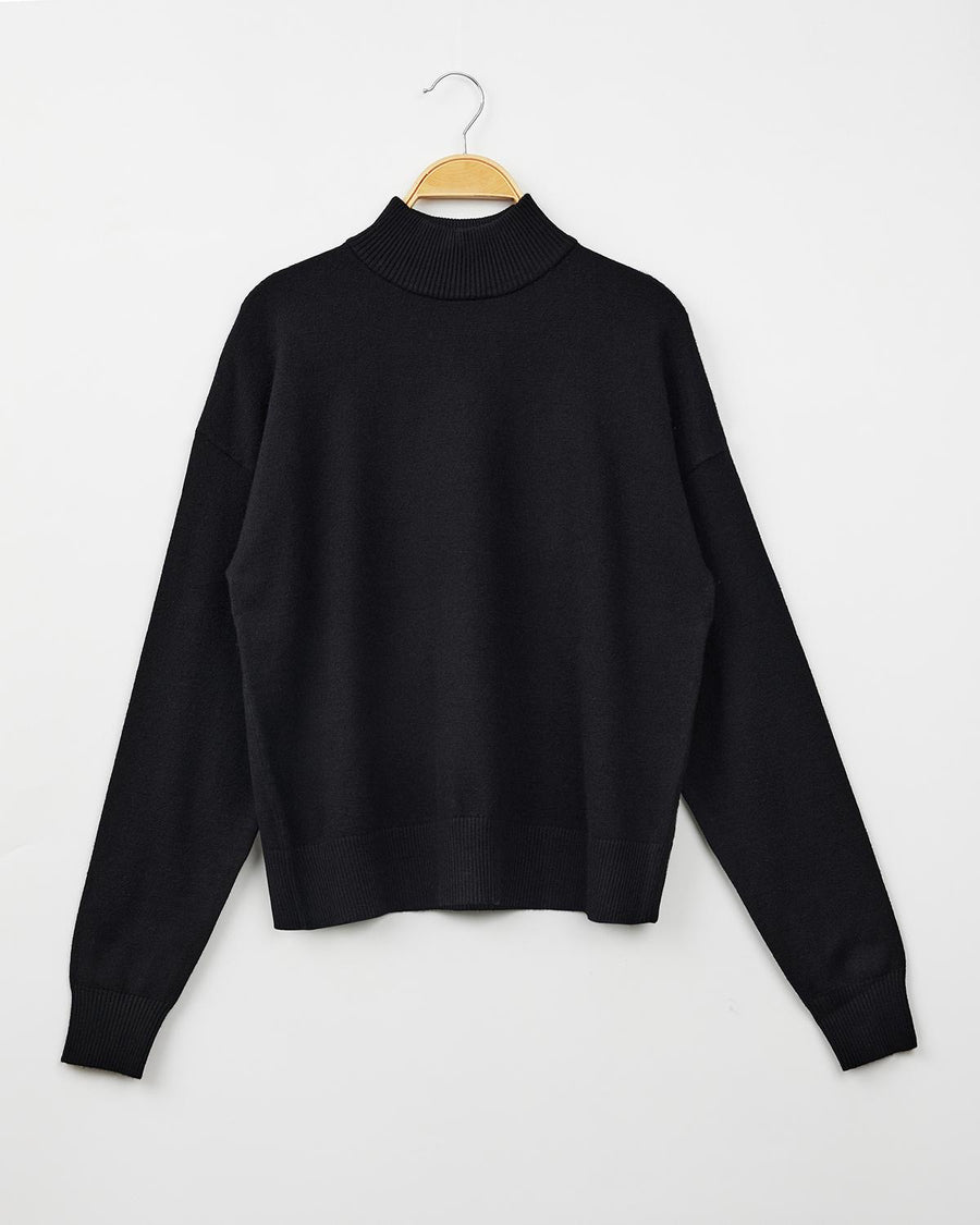 Mima Rosso Black Boxy Knit Mock Neck Top