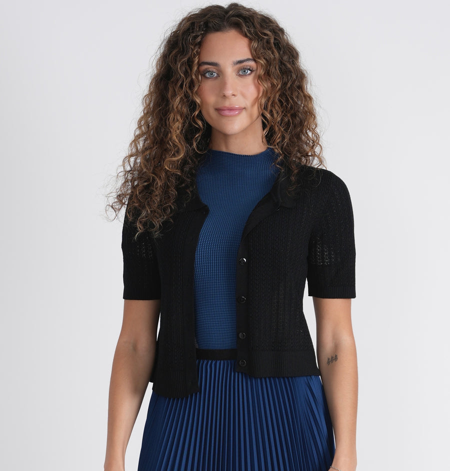 Front Row Crop Knit Cardigan with Long Sleeves