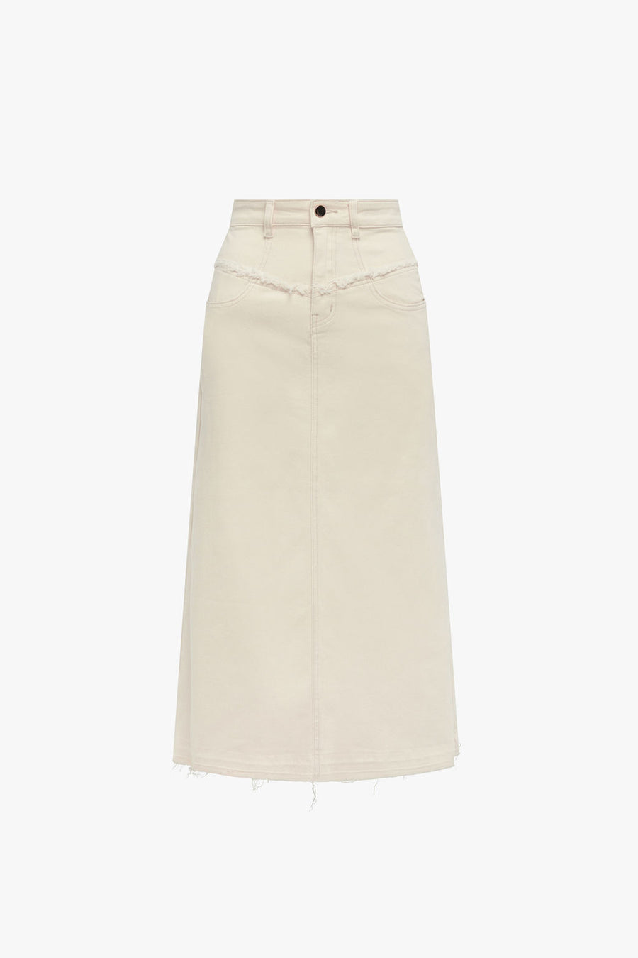 Adina Fray Denim Skirt in Beige