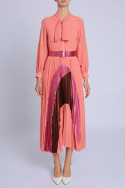 Beulah Pink Pleated Belted Dress