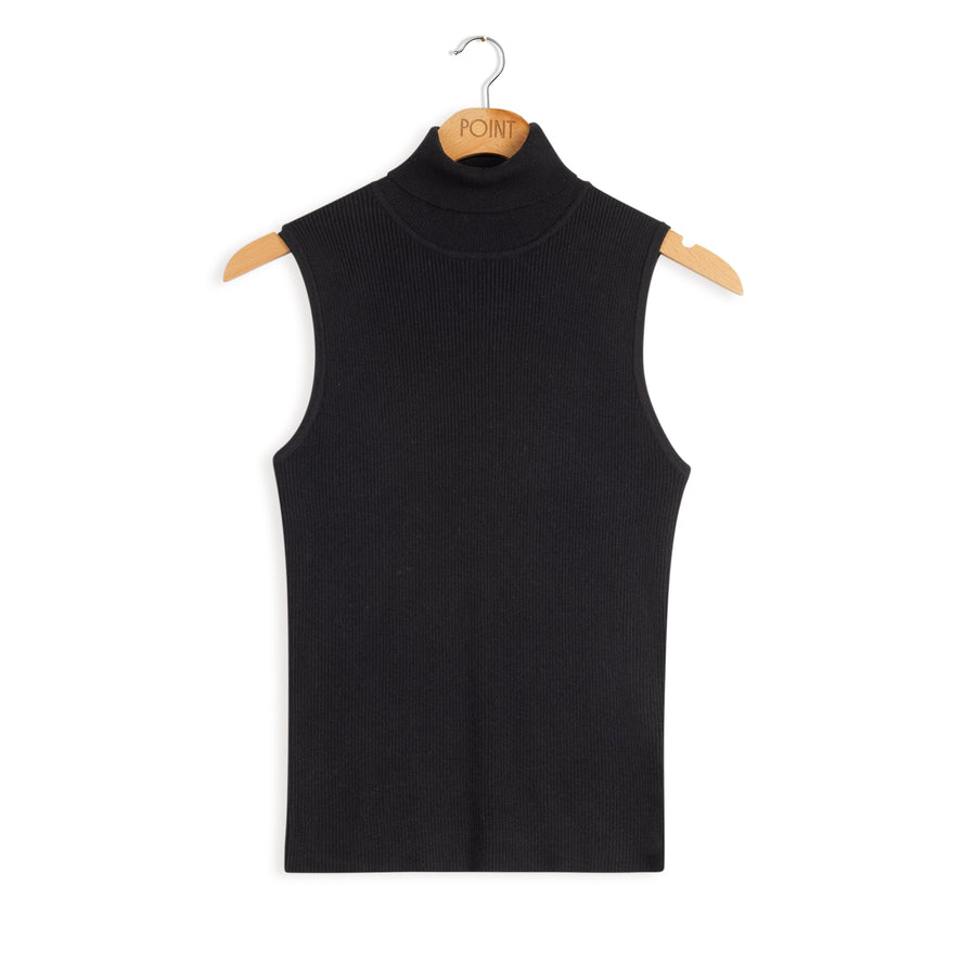 Point Ribbed Sleeveless Turtleneck