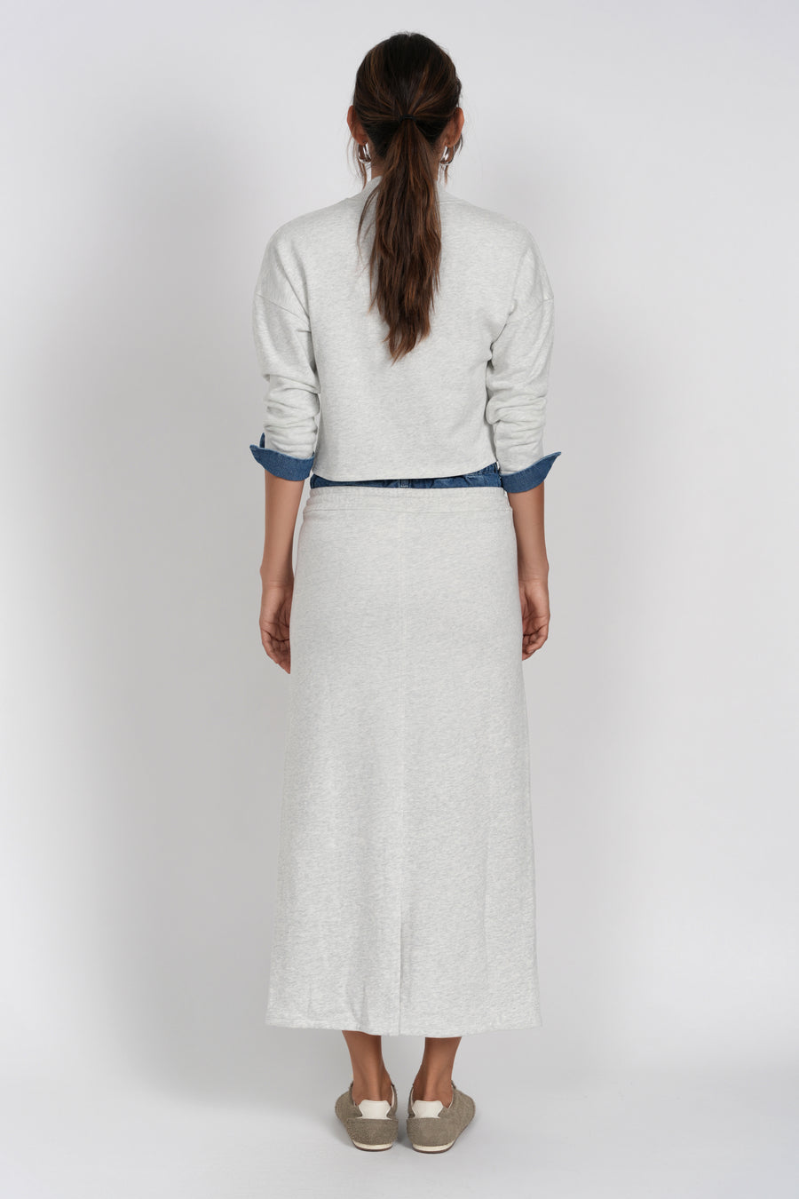 Luum Sari Grey Sweatershirt with Denim Cuffs (coordinating skirt)