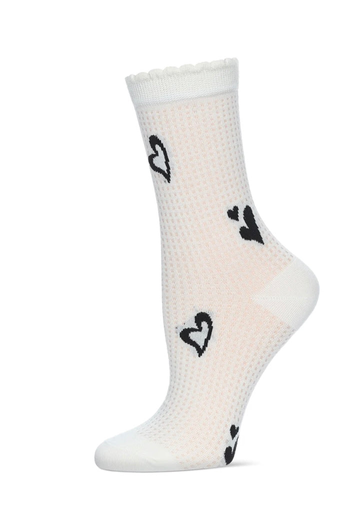 Memoi Floating Hearts Crew Sock