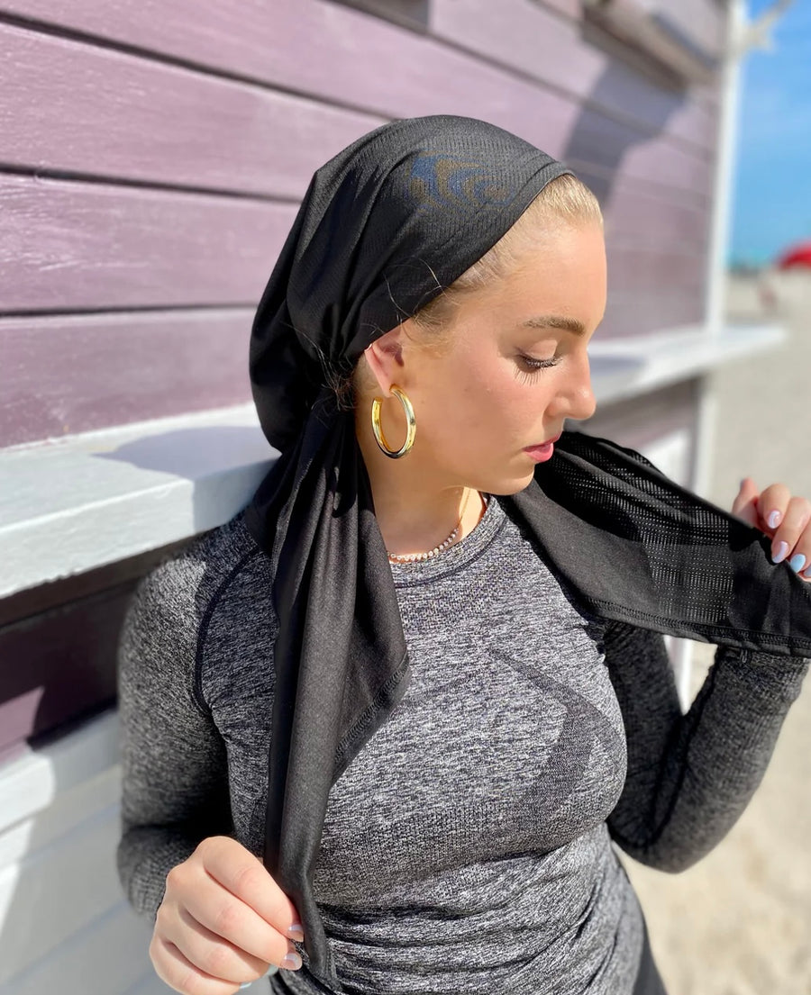 The Scarf Bar Dri Fit Black with Pre Tied with Velvet Grip