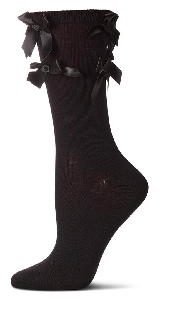 Memoi Multi Knit on Bows Crew Sock