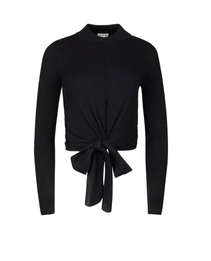 Point Mandarin Neck Wrap Top in Black and Brown