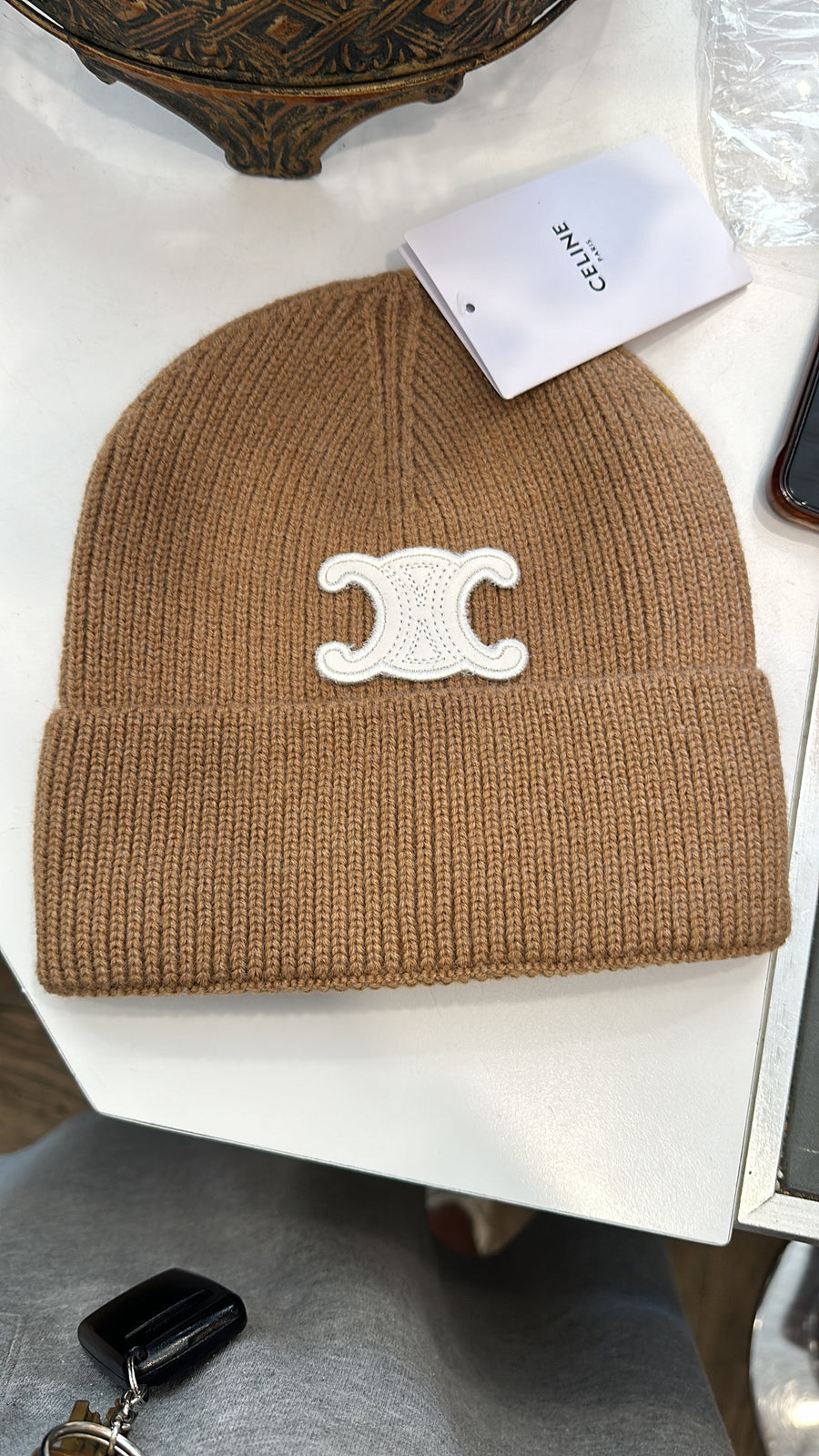 Celine Cuff Hat With Leather Logo