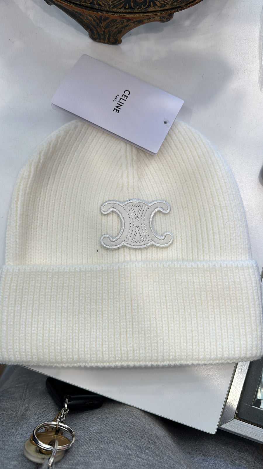 Celine Cuff Hat With Leather Logo