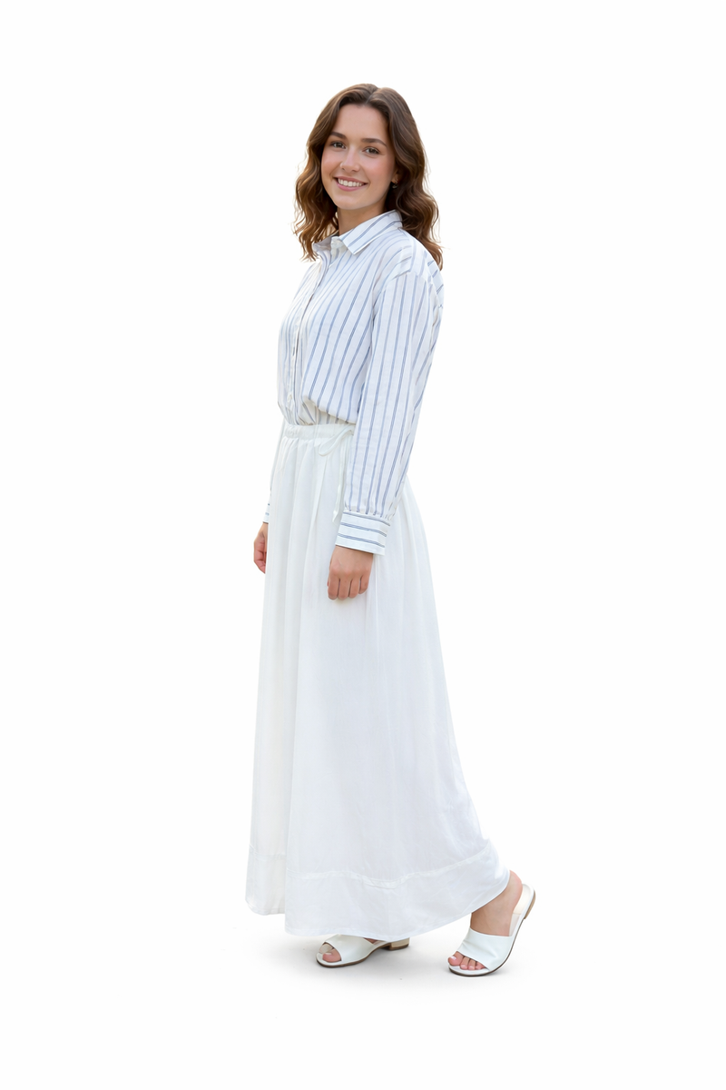 Latitude White Side Drawstring Pleated Midi Skirt – From Head To Hose