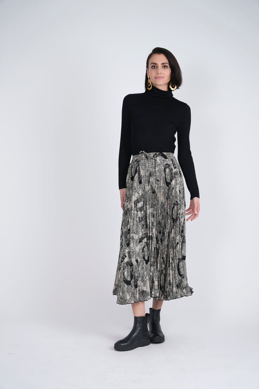 EUX Pleated Chiffon Midi Skirt