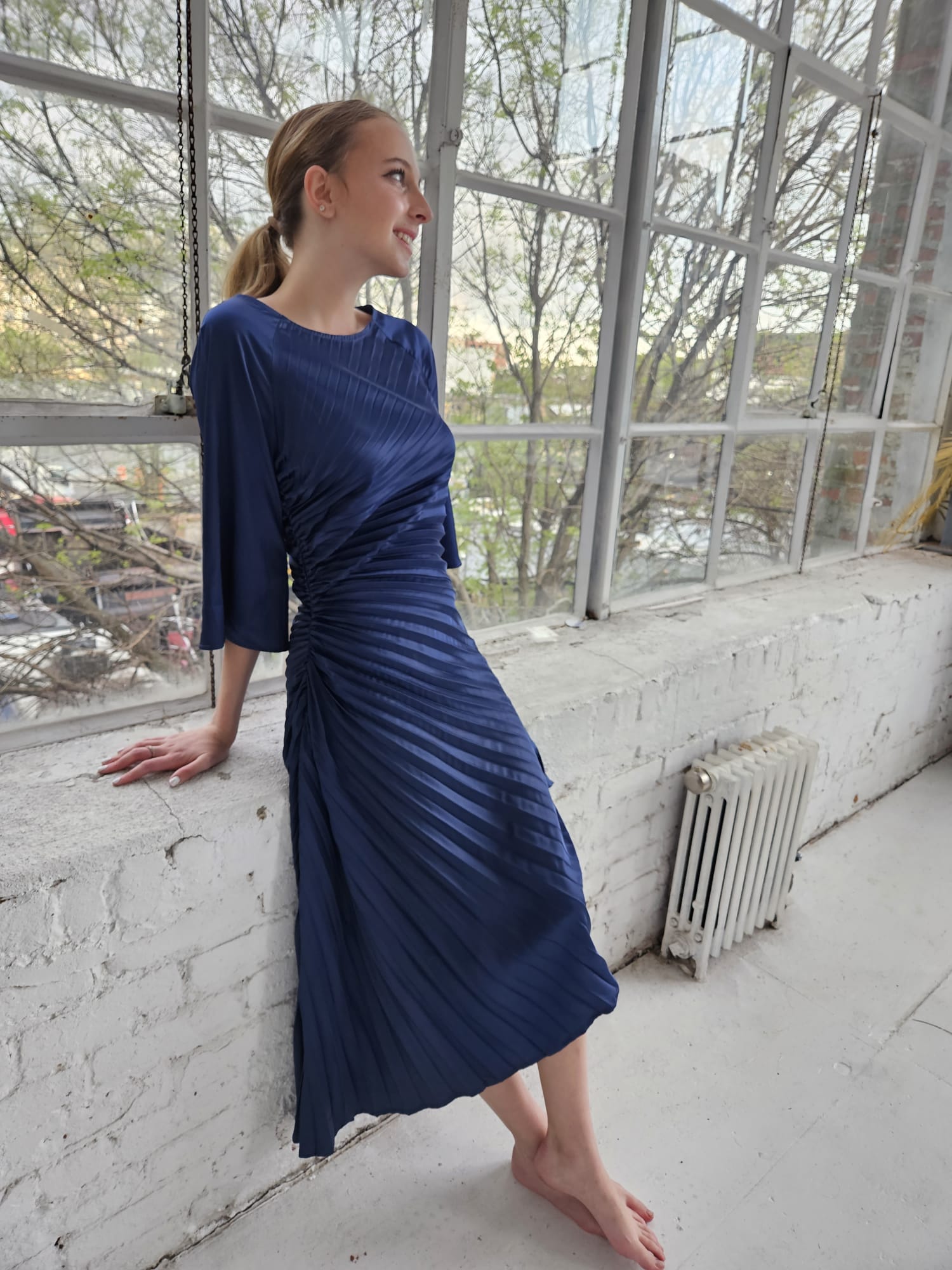 Esteem Pleated Asymmetrical Dress