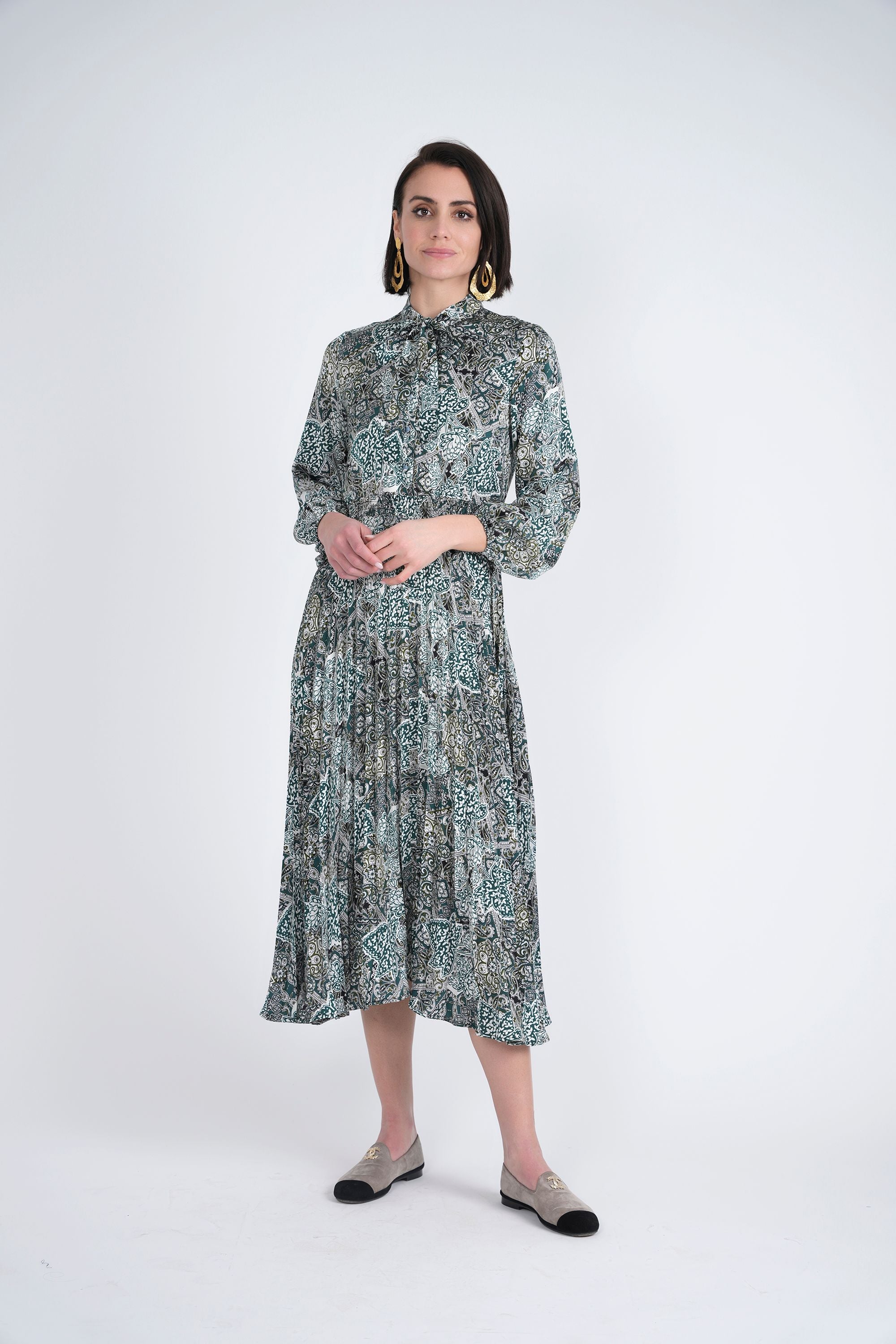 EUX Accordion Pleated Midi Dress