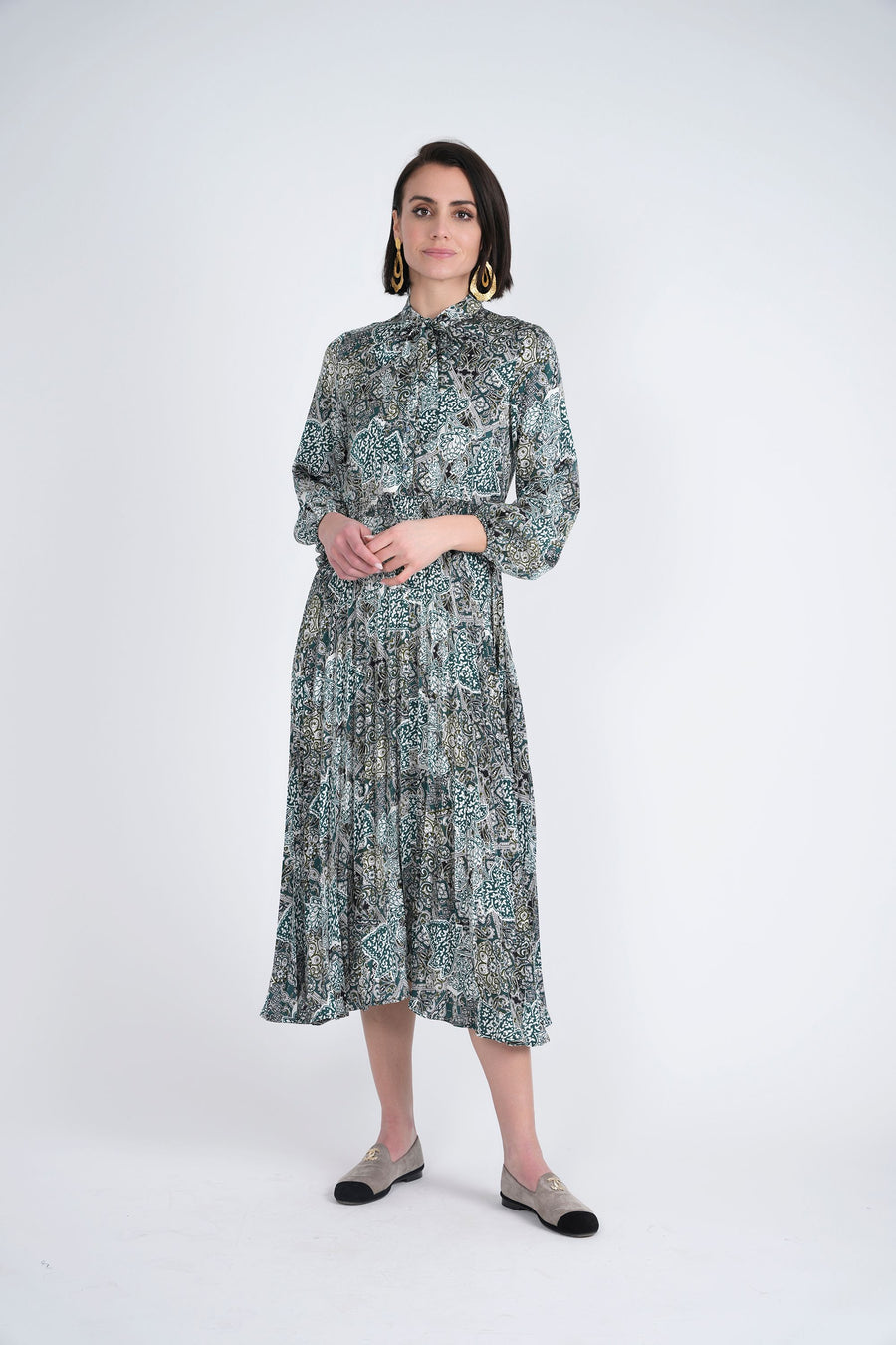 EUX Accordion Pleated Midi Dress