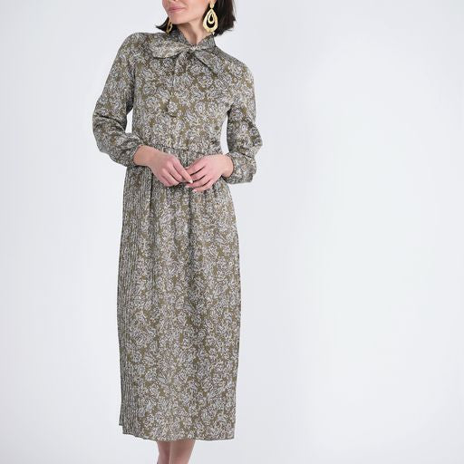 Cavalier Pleated Olive Paisley Dresses
