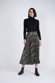 Mademoiselle Pleated Geometric Print Satin Midi Skirt