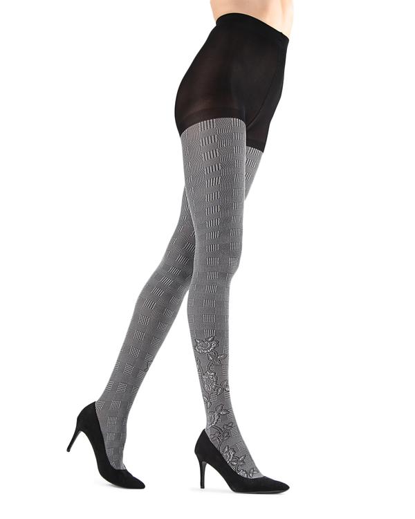 Memoi Houndstooth Rose Opaque Tights MTF05379