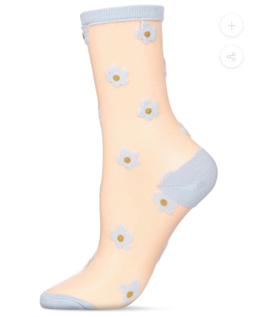 Memoi Sheer Daisy Crew Sock