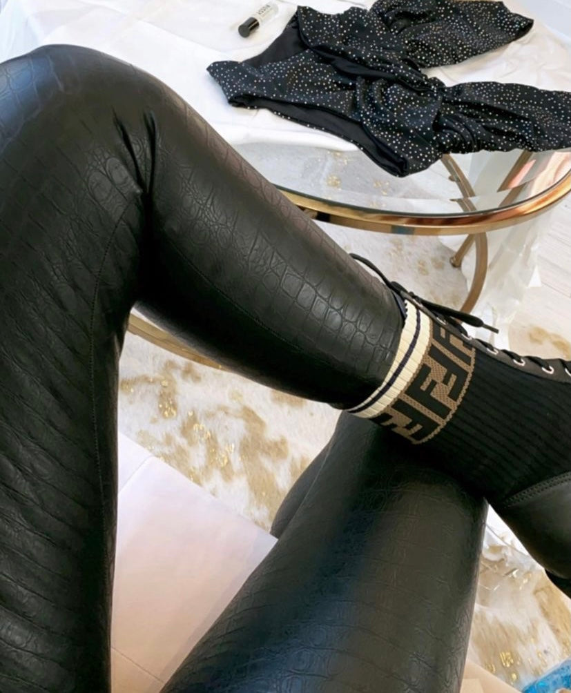Commando Faux Leather Black Croc Leggings SLG50