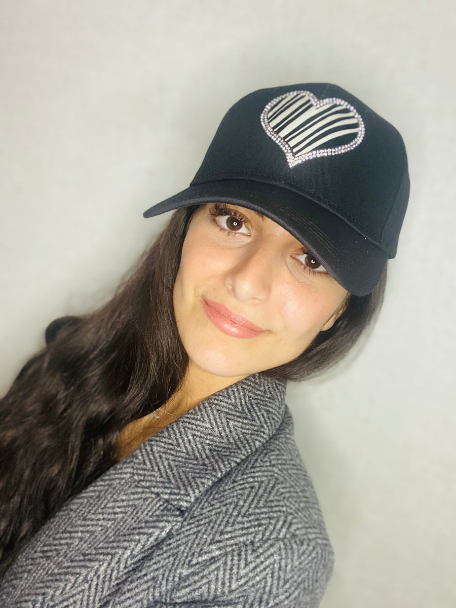 FHTH Stripes and Rhinestone Heart Cap