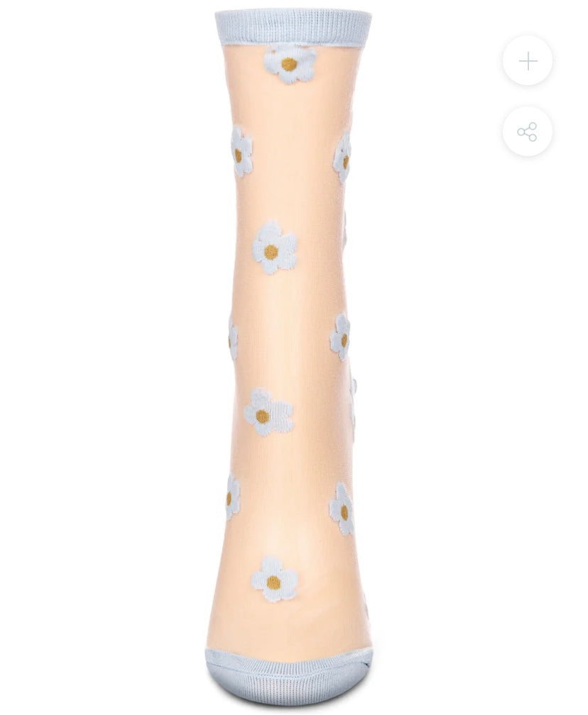 Memoi Sheer Daisy Crew Sock