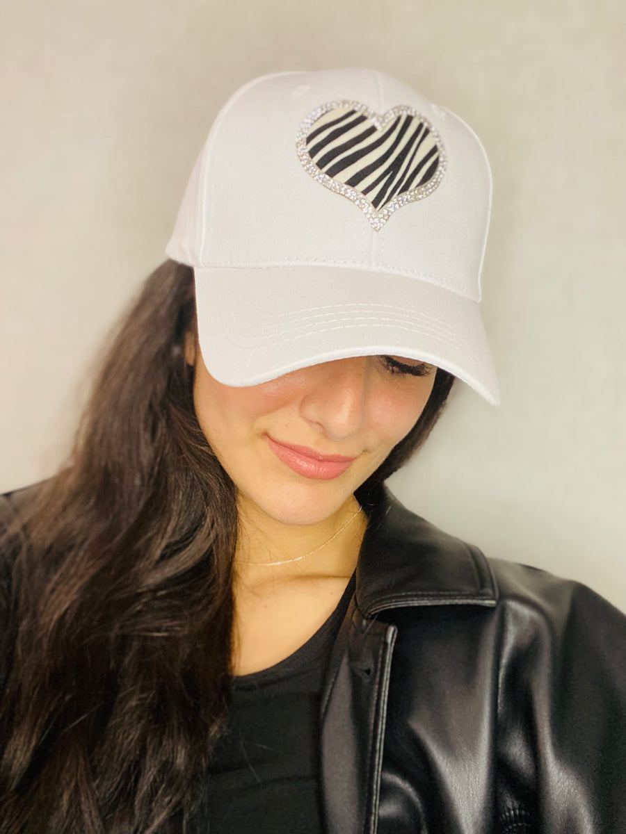 FHTH Stripes and Rhinestone Heart Cap