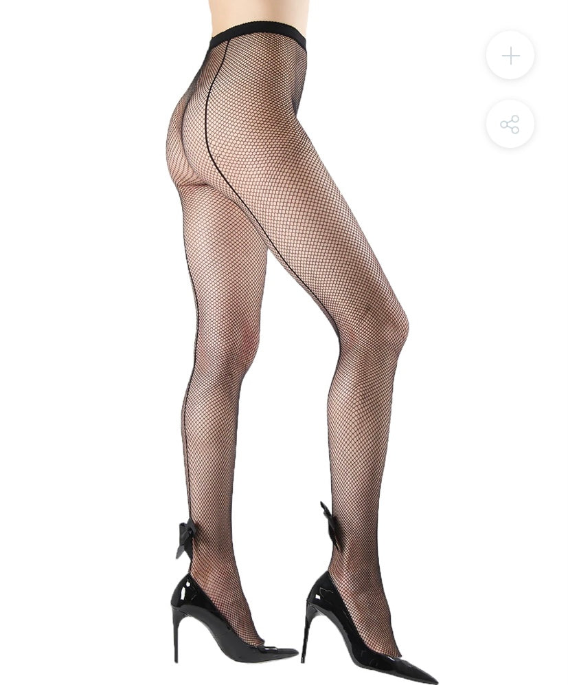 Memoi Backseam Bow Fishnet Tights