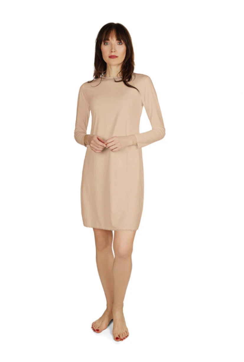 Memoi Long Sleeve Bonded Slip Dress CSP503-42”