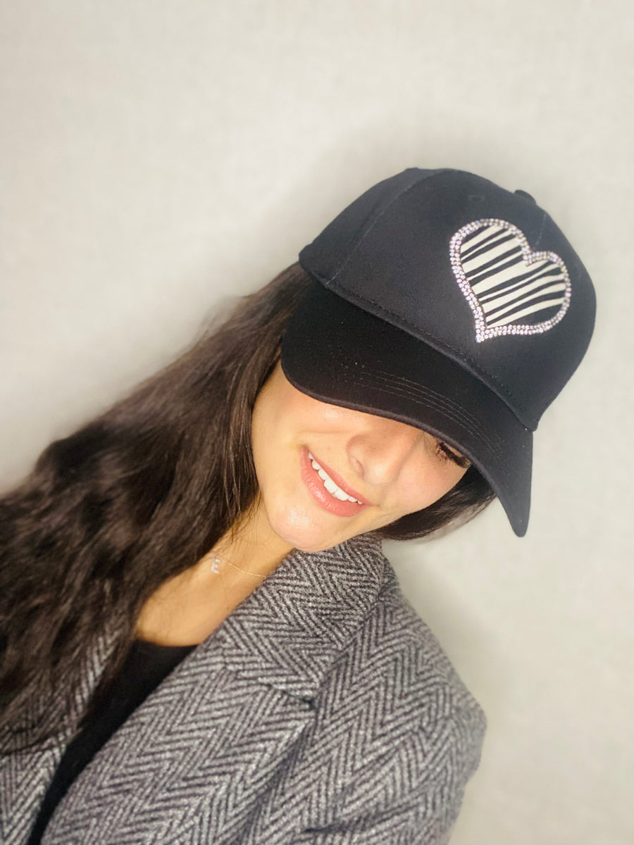 FHTH Stripes and Rhinestone Heart Cap