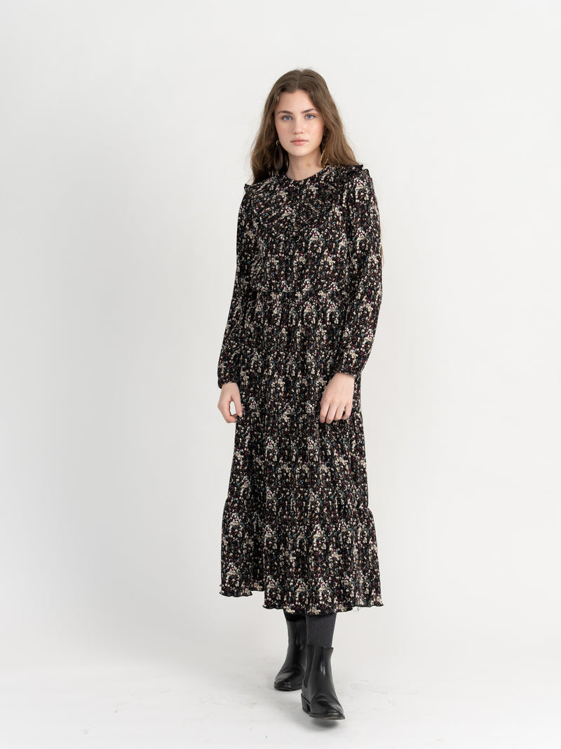 Blue Moon Midi Dress With Ruffle V Neck Print Design